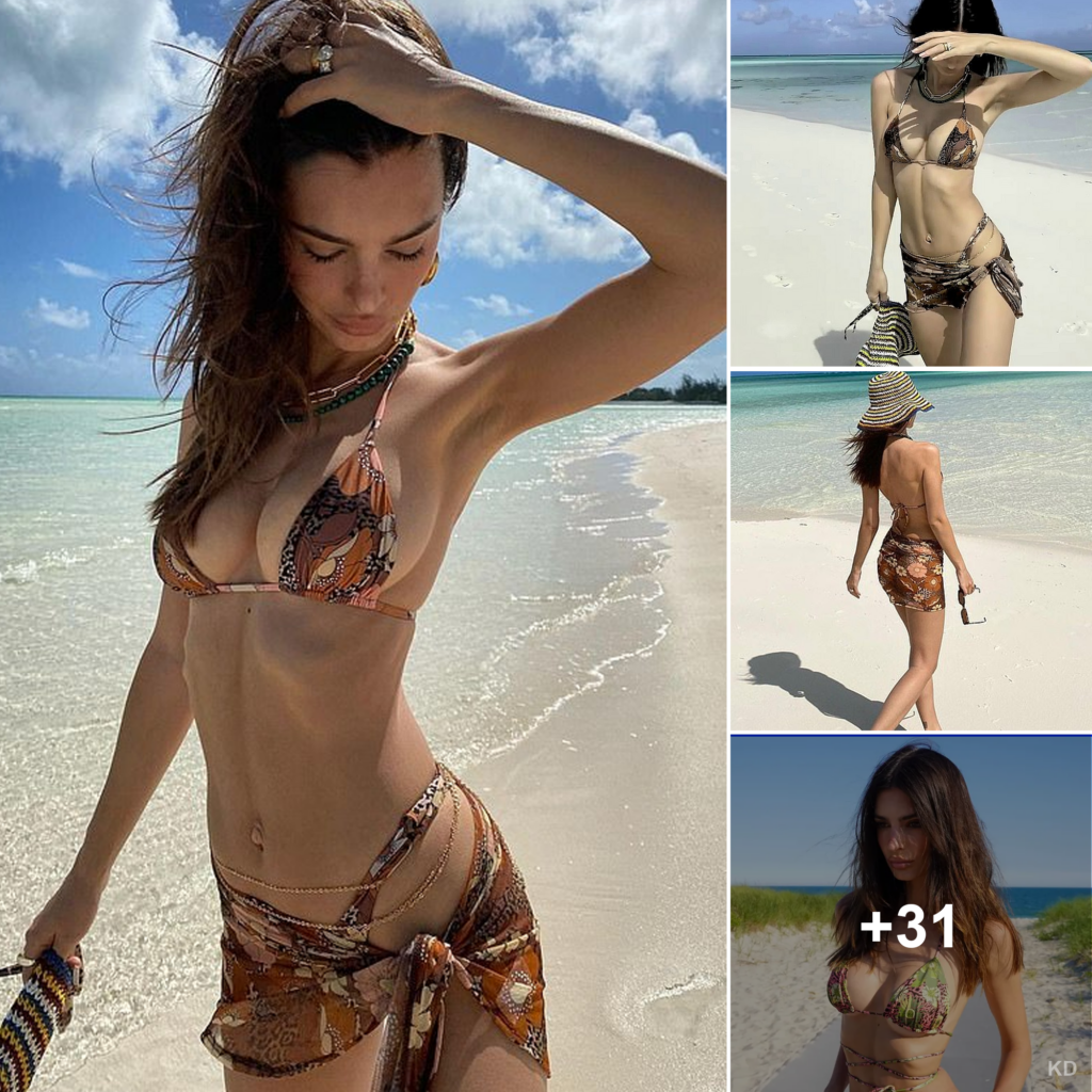 Emily Ratajkowski puts her cleavage and abs on display as she promotes her Inamorata bikini range